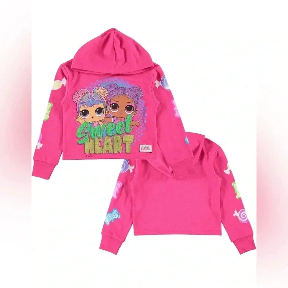 L.O.L. Surprise! Girls All Over Print Hoodie- Raw Edge Skimmer Hoodie Size 14/16